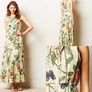 Anthropologie's Maeve Maraville Butterfly Floral Tiered Maxi Dress Size 6
